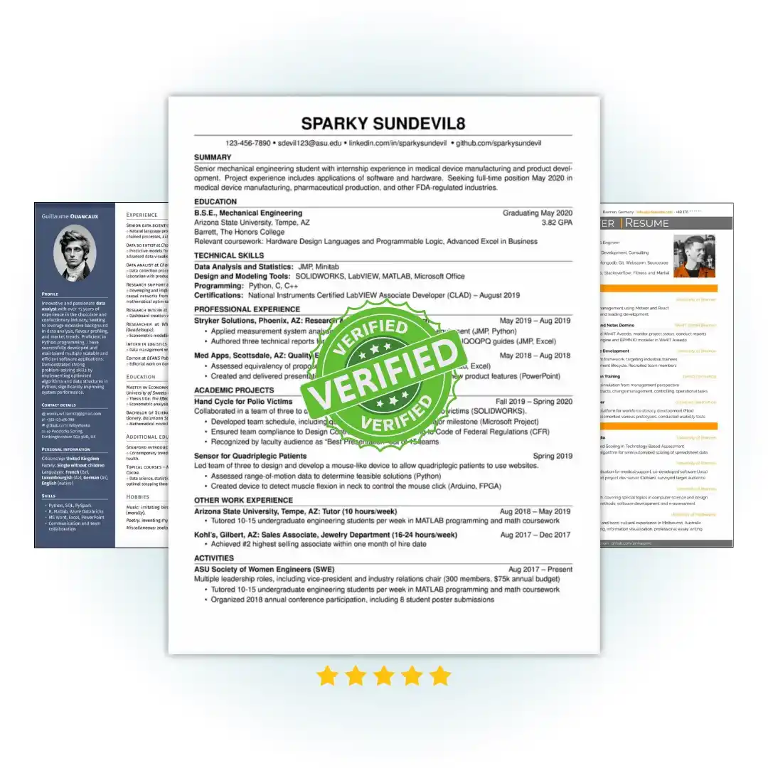 A professionally verified resume with a green stamp, highlighting the importance of ATS-compliant resumes to secure interviews.