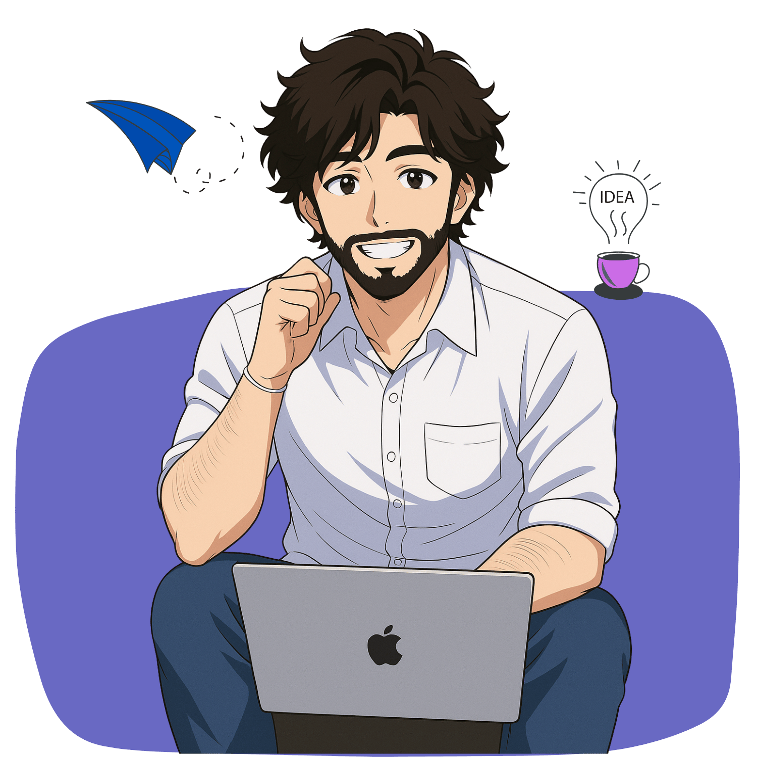 Aman Meena, co-founder, working on laptop representing digital career and remote work illustration
