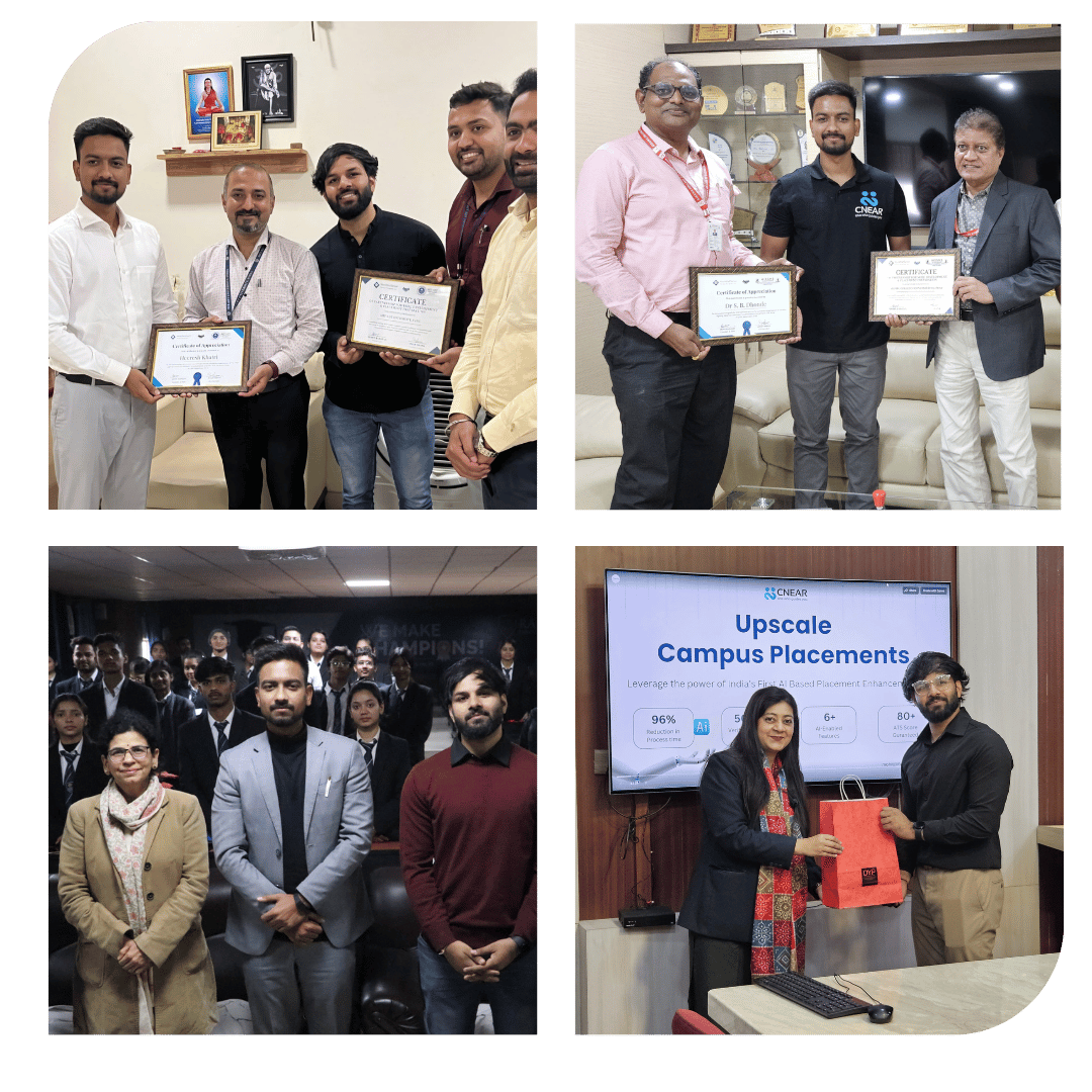 University officials and CNEAR team members holding certificates during academic collaboration