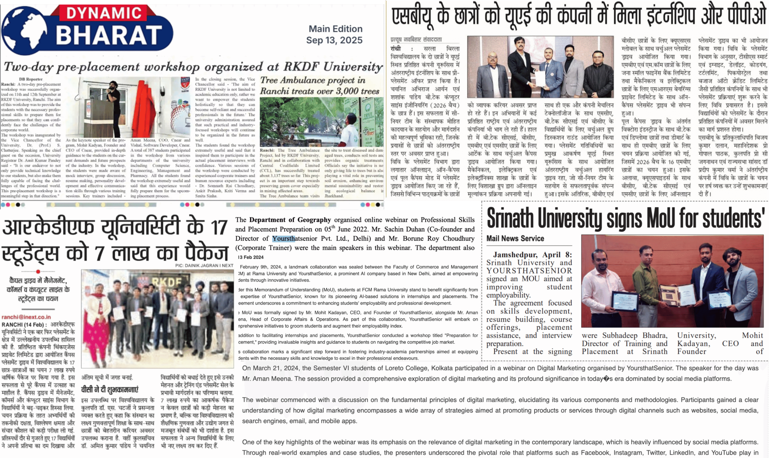 Newspaper coverage announcing university partnership and student employability initiatives with CNEAR